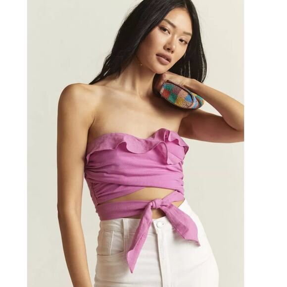 NEW Anthropologie Pink Ruffle Wrap and Tie Crop Tube Top (S) - Picture 12 of 12